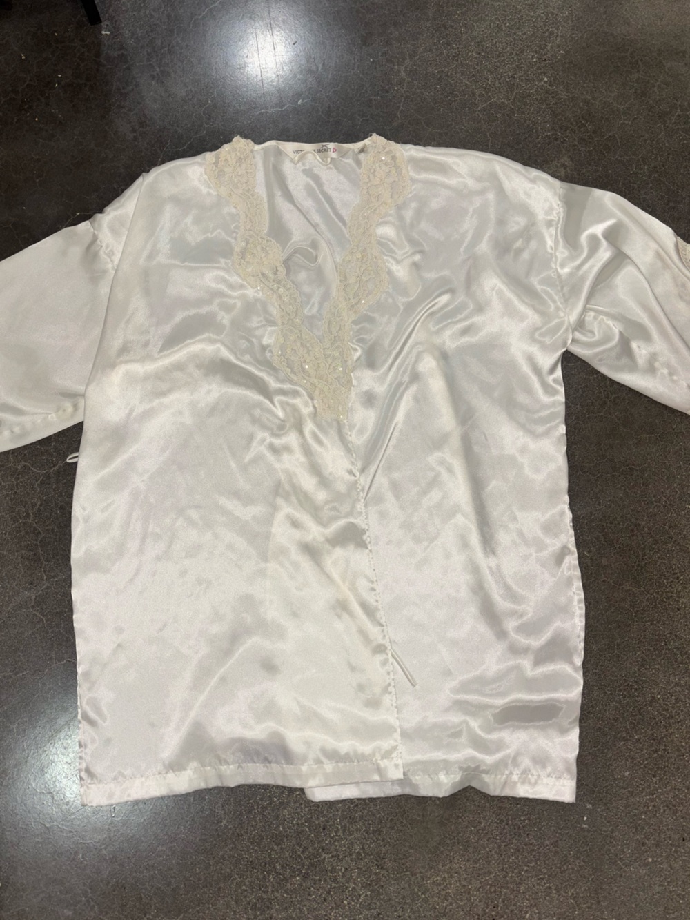 Vintage Victoria's Secret Ivory Satin Lace Robe Top